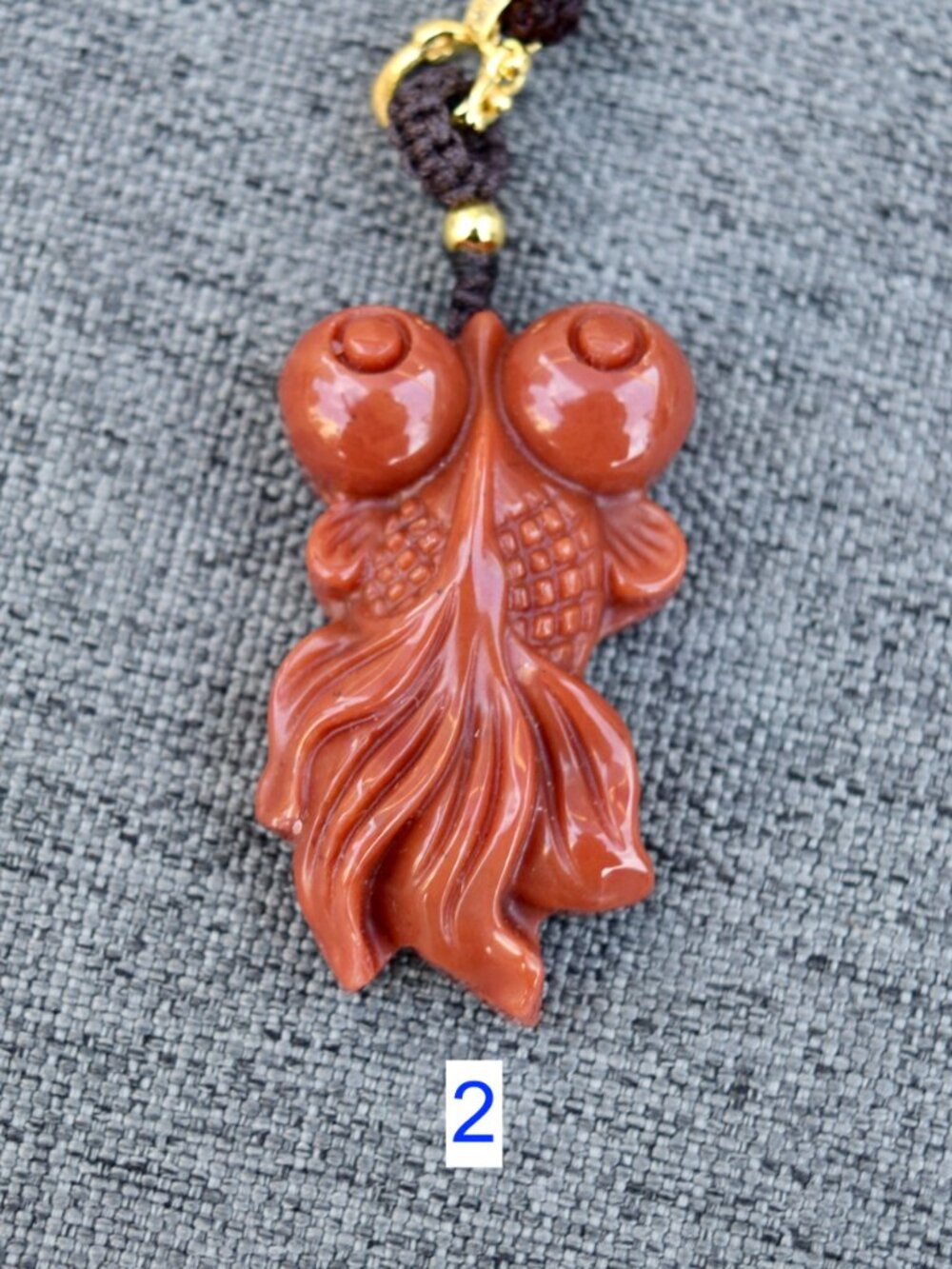 Red Jade Stone Fish Pendant Necklace - Chinese Rope Necklace Style 1 2 3 - Picture 7 of 9